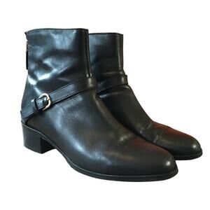 LK Bennett Kaitlyn Black Leather Ankle Boot Womens 38 (7.5-8) Zip Up Buckle EUC